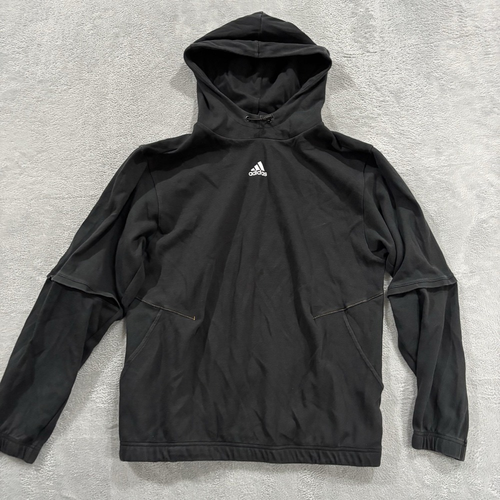 Adidas Hoodie Men's Medium Sweatshirt Pullover Streetwear Pockets Logo 90s Black